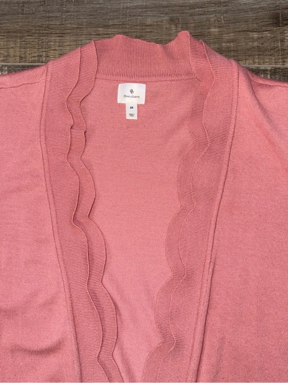 Dressbarn 2XL Women's Pink Scallop-Edge Sweater Cardigan